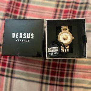 Versus Versace Gold Timepiece with Lion Detail